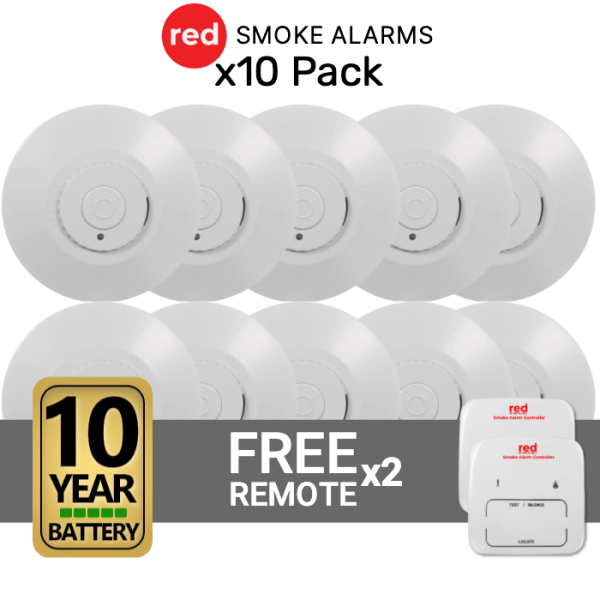 Red R10RF Wireless Interconnected Photoelectric Smoke Alarm 10 Pack