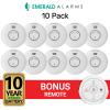 Emerald Wireless Interconnected Photoelectric Smoke Alarm - 10 Pack + Bonus Remote