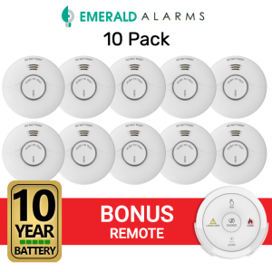 Emerald Wireless Interconnected Photoelectric Smoke Alarm - 10 Pack + Bonus Remote