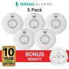 Emerald Wireless Interconnected Photoelectric Smoke Alarm - 5 Pack + Bonus Remote
