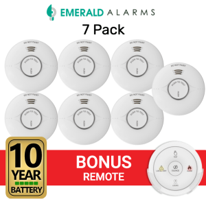 Emerald Wireless Interconnected Photoelectric Smoke Alarm - 7 Pack + Bonus Remote