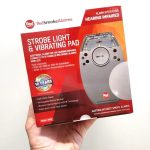 Red smoke alarm strobe light and vibrating pad model RHIS