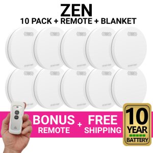 ZEN Smoke Alarms - 10 Pack Bundle with Bonus Remote and 10 Year Battery