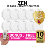 ZEN Smoke Alarms - 10 Pack Bundle with Bonus Remote and 10 Year Battery