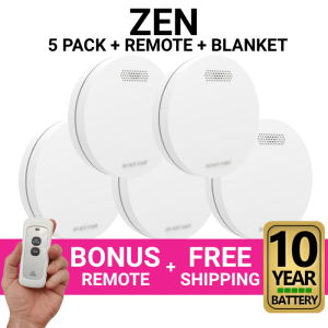 ZEN Smoke Alarms - 5 Pack Bundle with Bonus Remote and 10 Year Battery