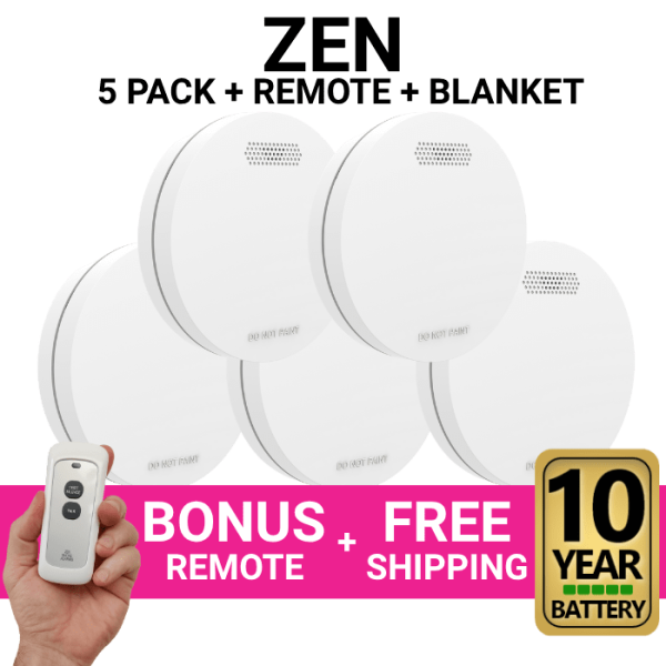 ZEN Smoke Alarms - 5 Pack Bundle with Bonus Remote and 10 Year Battery