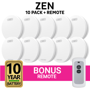 ZEN Photoelectric Smoke Alarm - 10 pack and bonus remote